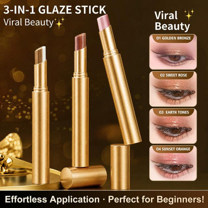 🥳2026 BESTSELLER🥾 3-in-1 Eyeshadow Stick – Fine Glitter Effect, Waterproof – Sweatproof, Long-Lasting – Mild Formula for Sensitive Skin – 4 Shades! 🛡️💨